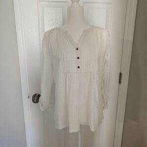 Gloria Vanderbilt Blouse Cotton Tuxedo Bib‎ Long Roll Tab Sleeves Medium Tunic